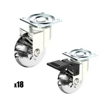 Kit 18 Rodízios 50mm com Freio e 18 Rodízios 50mm sem Freio Soprano