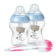 Kit 2 Mamadeiras Closer To Nature Azul 260ml e Escova de Mamadeira Tommee Tippee