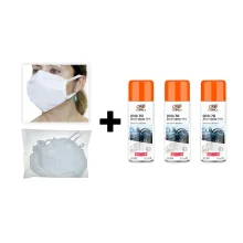 Kit 3 Álcool Spray 70° Antisséptico 209G e 50 Un.de Máscaras Descartáveis em TNT