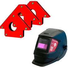 Kit 3 Esquadros Magnéticos 35Kg NKF e Máscara para Solda Automática SR1