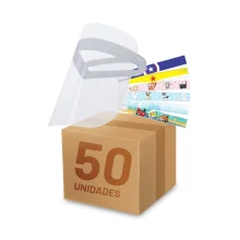Kit 50 Máscaras Protetor Facial Family Personagens Visor Transp Face Shield