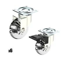 Kit 6 Rodízios 50mm com Freio e 6 Rodízios 50mm sem Freio Soprano