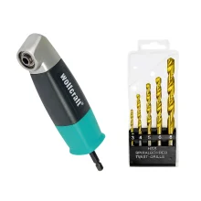 Kit Adaptador Angular 90º para Furadeira 468800 Wolfcraft e 5 Brocas para Metal