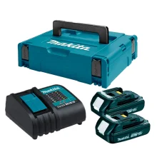 Kit Carregador de Bateria DC18SD e 2 Baterias 18V 1.5Ah e Makpac 197139-9 Makita 110 Volts