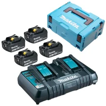 kit Carregador de Bateria Duplo 14.4V e 18V DC18RD Makita e 4 Baterias e Maleta