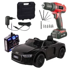Kit Carro Elétrico Audi R8S Preto 926400 Bel Brink e Parafusadeira Furadeira 12V