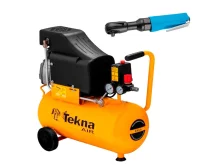 Kit Compressor de Ar 24L CP8525 Tekna e Chave de Catraca G1383 Gamma