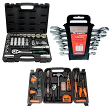 Kit Ferramentas Montagem 129Pç e Soquetes Catraca 1/2Pol 41Pç e Chave Fixa 6Pç