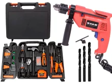 Kit Furadeira de Impacto 13mm 500W BTX e Jg Ferramentas 129Pç e Brocas e Maleta