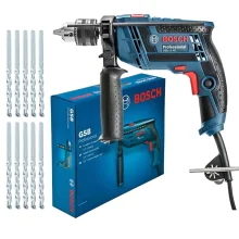 Kit Furadeira de Impacto 650W 13mm GSB 13 RE Bosch e 10 Brocas para Concreto