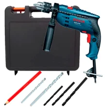 Kit Furadeira de Impacto 650W Bosch e Brocas e Lápis para Carpinteiro e Maleta