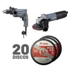 Kit Furadeira M0801KG e Esmerilhadeira M9511G Makita e 20 Discos de Corte