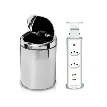 Kit Lixeira Automática com Sensor 3 Litros NKF e Torre de 2 Tomadas e 2 USB Bivolt