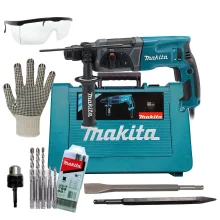 kit Martelete Combinado HR2470 Makita e 5Brocas e Ponteira e Talhadeira Mandril