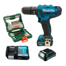 Kit Parafusadeira e Furadeira de Impacto HP331DWY Makita e Jogo de Ferramentas