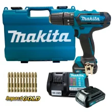 Kit Parafusadeira e Furadeira Impacto HP331DWYE Makita e Bits Phillips 25mm