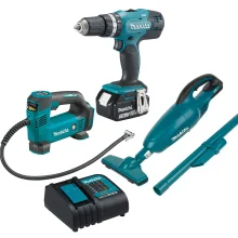 Kit Parafusadeira Furadeira à Bateria e Aspirador e Compressor de Ar Makita