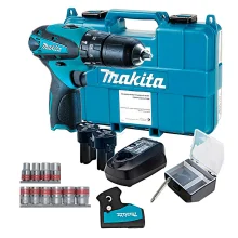 Kit Parafusadeira Furadeira de Impacto 12V HP330DWE Makita e Jogo de Soquetes