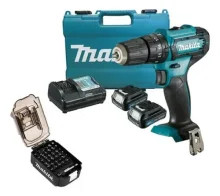 Kit Parafusadeira Furadeira HP333DWYX3 Makita e 2 Bat Carreg Maleta e 31 Bits