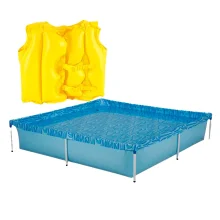 Kit Piscina 1500 Litros 001003 Mor e Colete Boia Inflável Infantil Amarelo 1822