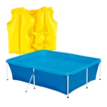 Kit Piscina 2000 Litros 001004 Mor e Colete Boia Inflável Infantil Amarelo