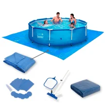 Kit Piscina Bel Life 7.000L e Cobertura e Lona 510100 Belfix e Kit Limpeza