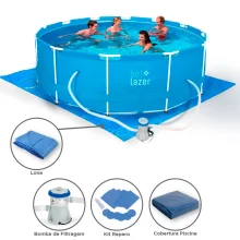 Kit Piscina de Armação 10.000L e Filtro e Cobertura e Encerado 4x4m 68000 Belfix