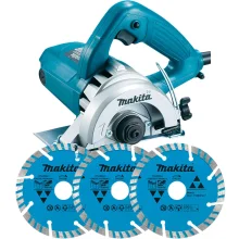 Kit Serra Mármore 110mm 4100NH3Z Makita e 3 Discos Diamantado Concreto Granito 220 Volts