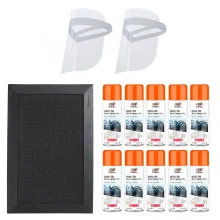 Kit Tapete Sanitizante 38x58cm 10Álcool Spray 70°300ml 2Máscaras Protetor Facial