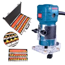 Kit Tupia 550W GKF 550 Bosch e Conjunto de Fresas para Madeira 6mm KF35 NKF 35PÇ