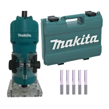 Kit Tupia 6mm 3709 Makita e 5 Fresas Dupla 1/4 Pol e Maleta Plástica 821661-1