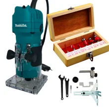 Kit Tupia 6mm 530 Watts 3709 Makita e Conjunto de 6 Fresas para Madeira 220 Volts