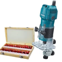 Kit Tupia 6mm 530 Watts 3709 Makita e Jogo de 24 Fresas para Madeira 110 Volts