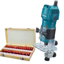 Kit Tupia 6mm 530 Watts 3709 Makita e Jogo de 24 Fresas para Madeira 220 Volts