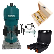 Kit Tupia 6mm 530W 3709 Makita e Conjunto de 12 Fresas para Madeira NKF e Maleta