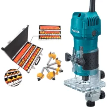 Kit Tupia 6mm 530W 3709 P Makita e Jogo 3 Fresas e Jogo de Fresas 35 Fresas NKF