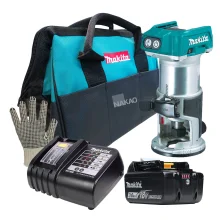 Kit Tupia à Bateria 18V DRT50Z Makita e Bateria e Carregador e Bolsa e 12 Fresas