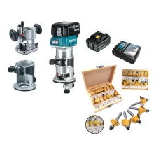 Kit Tupia à Bateria DRT50RMJX2 Makita e Conjunto Fresas para Madeira NKF 12 pçs