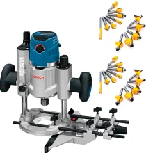 Kit Tupia com Base Imersão OF 1600 CE Bosch e 2 Cjs de Fresas para Madeira NKF