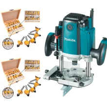 Kit Tupia de Coluna 12mm 1650 Watts Makita + 2 Cjs de Fresas para Madeira - NKF