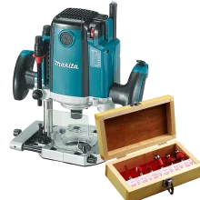 Kit Tupia de Coluna 12mm 1650W RP2301FC Makita 110V + Kit de 6 Fresas para Madeira 1/4