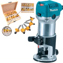 Kit Tupia Laminadora 6mm 710W RT0700C Makita e Jogo de Fresas para Madeira NKF