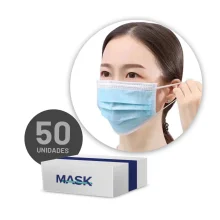 Máscara Facial Tripla Cirúrgica com Elástico 50 Unidades