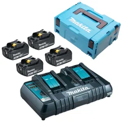 kit Carregador de Bateria Duplo 14.4V e 18V DC18RD Makita e 4 Baterias e Maleta
