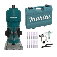 Kit Tupia 6mm 3709 Makita e 12 Fresas Dupla 1/4 Pol e Maleta Plástica 821661-1