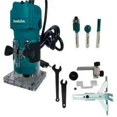 Kit Tupia 6mm 530 Watts 3709 Makita e Jogo de Fresas com 3 Peç