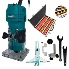 Kit Tupia 6mm 530W 3709 Makita e Jogo de Fresas para Madeira 6mm 35 Peç NKF