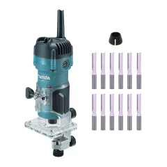 Kit Tupia Manual 530W M3700B Makita e 12 Fresas Paralela Dupla e Pinça de 1/4 Pol