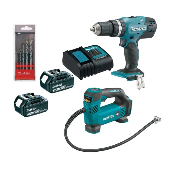 Combo Parafusadeira Furadeira 18V Compressor Ar e Brocas KITDHP453 DMP18 Makita