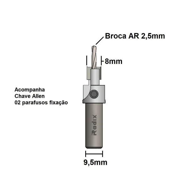 Escareador para Furadeira Corte Reto 8x2mm 22B0825.04 Radix